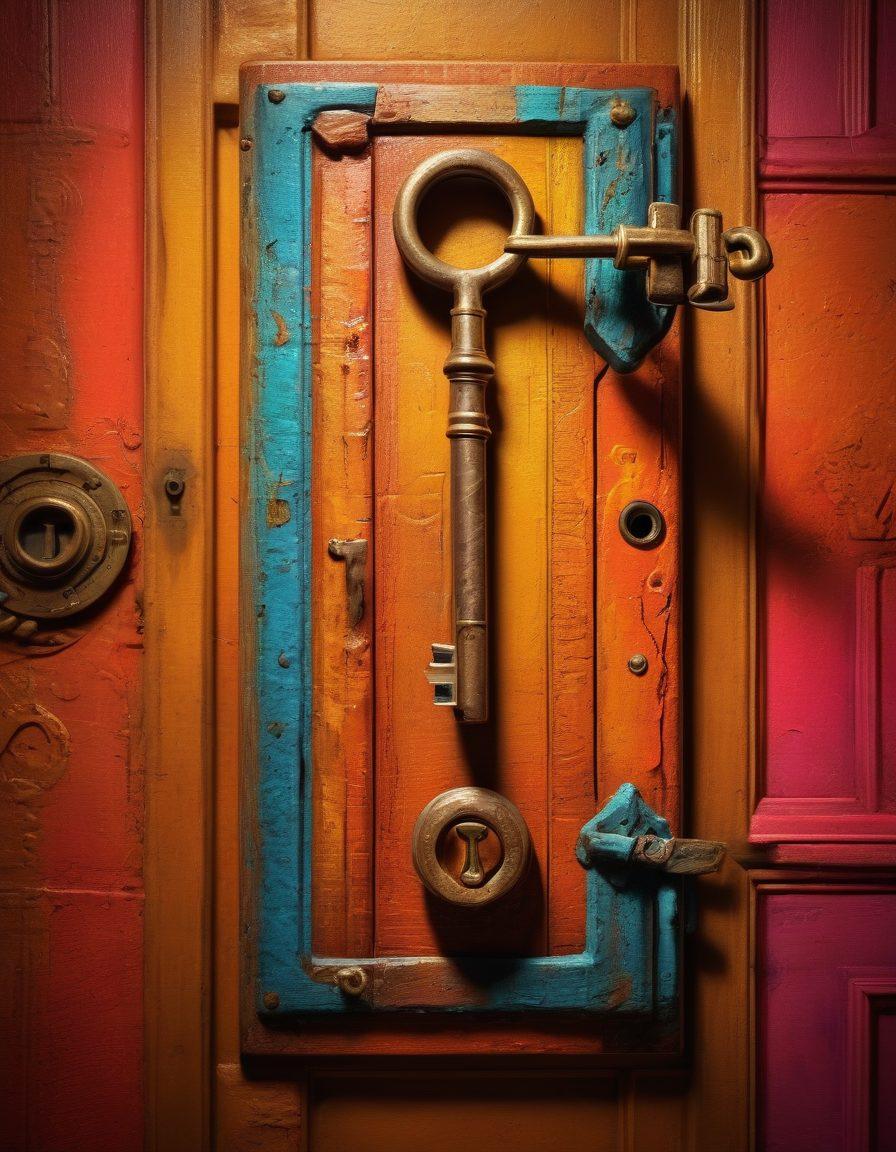 An artistic representation of a key unlocking a door adorned with suggestive symbols and vibrant colors, revealing a tantalizing world beyond. Surround the key with abstract shapes symbolizing exploration and curiosity in adult entertainment. Incorporate soft lighting that creates an inviting ambiance. The background should hint at a playful yet sophisticated atmosphere. digital art. vibrant colors.